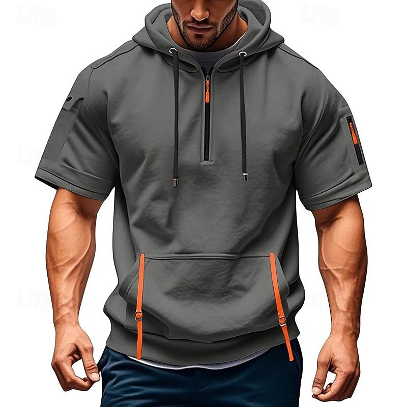 Men's Hoodie Pullover Hoodie Sweatshirt Tactical Hoodie Tactical Wine Red Black Navy Blue Blue Dark Green Hooded Plain Front Pocket Quarter Zip Sports & Outdoor Casual Daily Streetwear Cool Sportswear