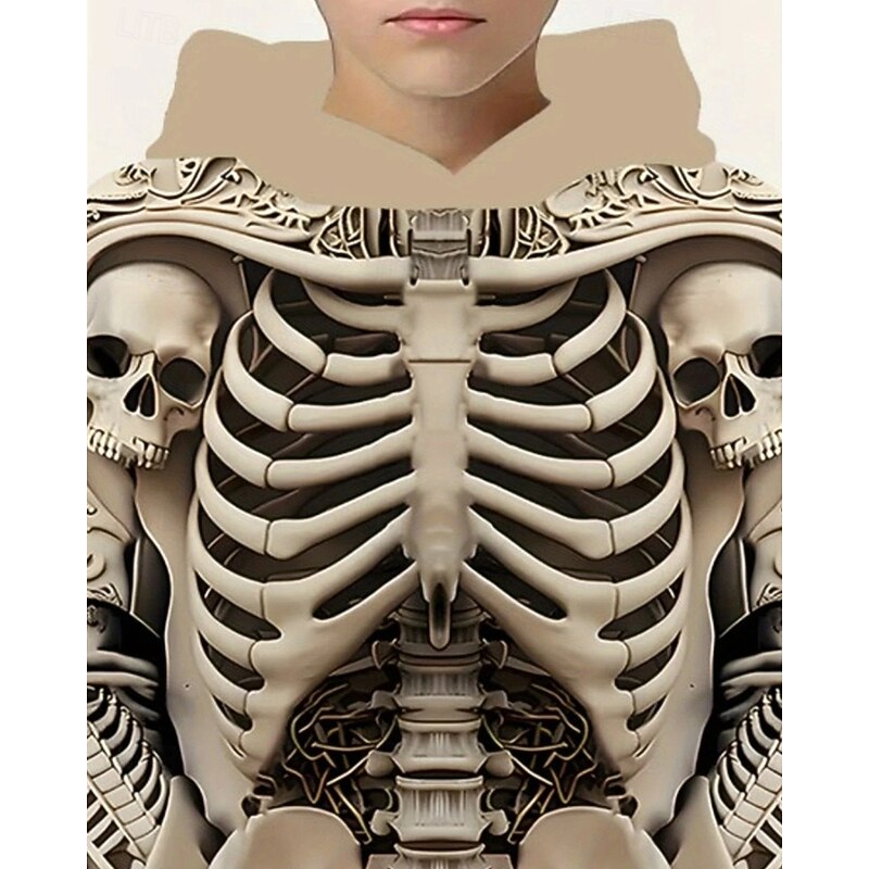 Boys' 3D Skull Hoodie Long Sleeve Spring Fall Fashion Streetwear Kids 4-12 Years Hooded Outdoor Casual Daily Regular Fit3