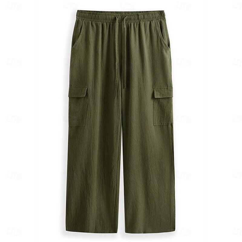 Men's Cargo Pants Trousers Shorts Summer Pants Beach Pants Drawstring Elastic Waist Multi Pocket Solid Color Plain Comfort Breathable Full Length Outdoor Daily Holiday Vacation Fashion Black White2