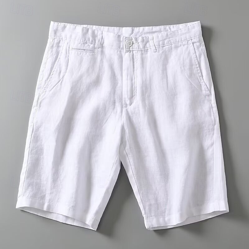 Men's Shorts Linen Shorts Summer Shorts Beach Shorts Buttons Pocket Plain Comfort Breathable Short Vacation Holiday Beach Hawaiian Boho White Khaki2