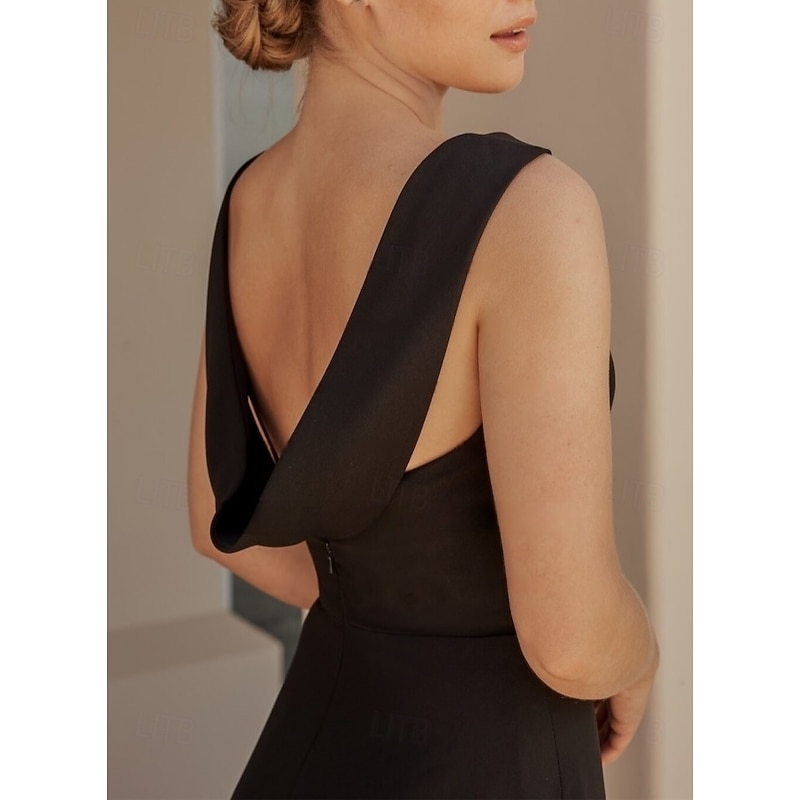 A-Line Wedding Guest Dresses Elegant Dress Wedding Guest Engagement Floor Length Sleeveless Crew Neck Stretch Crepe Cowl Back with Slit3