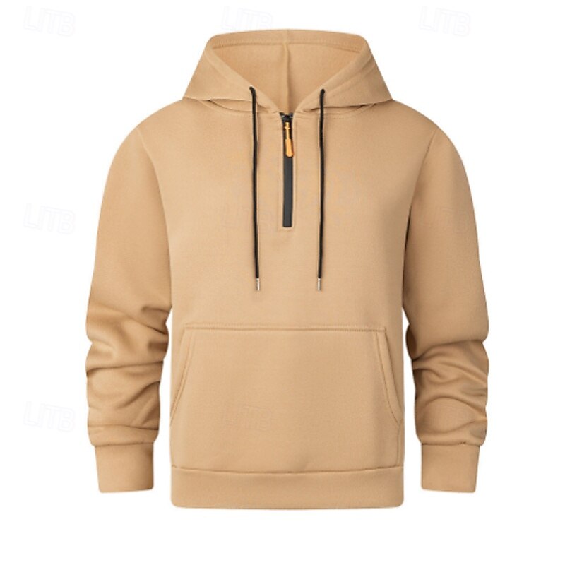 Men's Hoodie Quarter Zip Hoodie Black Wine Navy Blue Camel Hooded Plain Pocket Sports & Outdoor Daily Holiday Polyester Streetwear Basic Casual Spring Autumn / Fall Clothing Apparel Hoodies