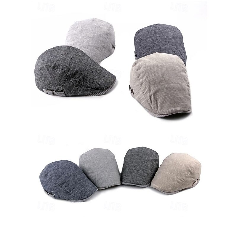 Men's Adjustable Linen Flat Cap, Lightweight Breathable Newsboy Hat with Stripe Detail, Vintage Ivy Cap Style for Casual Outings and Daily Wear3