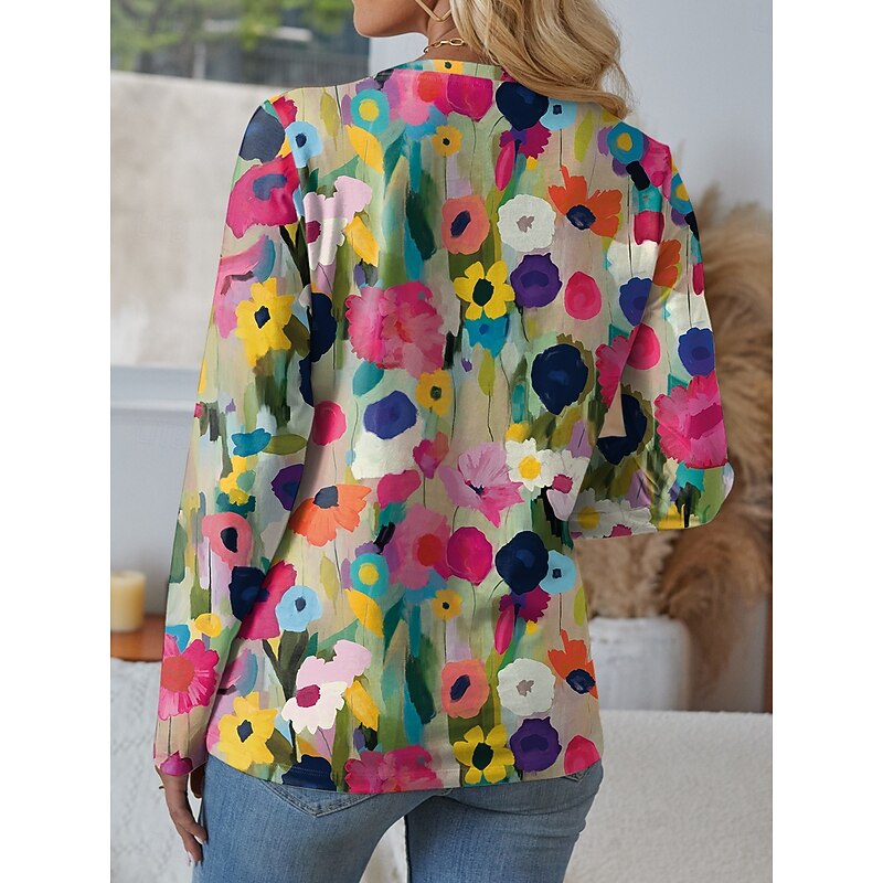 Women's T shirt Crew Neck Long Sleeve Tunic Floral Graphic Vintage Stylish Casual  Regular Tops Daily Weekend Print Red Blue Purple Green Summer2