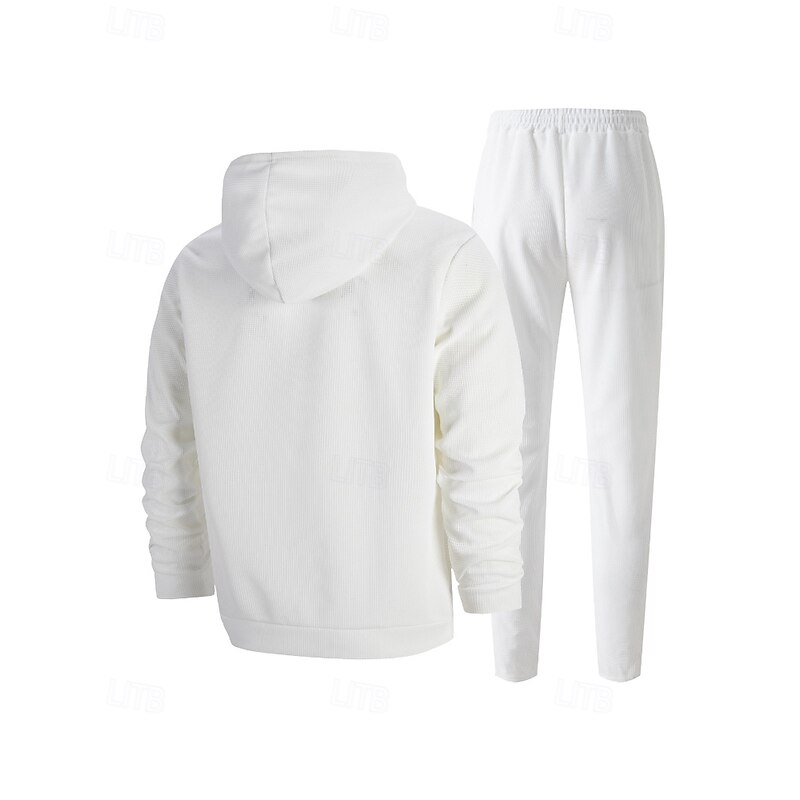 Men's Tracksuit Sweatpants Track Pants Zipper Pocket Solid Colored Clothing Suit Fall Black White Gym Athleisure Running Windproof Long Sleeve Sport Activewear Stretchy Regular Fit3