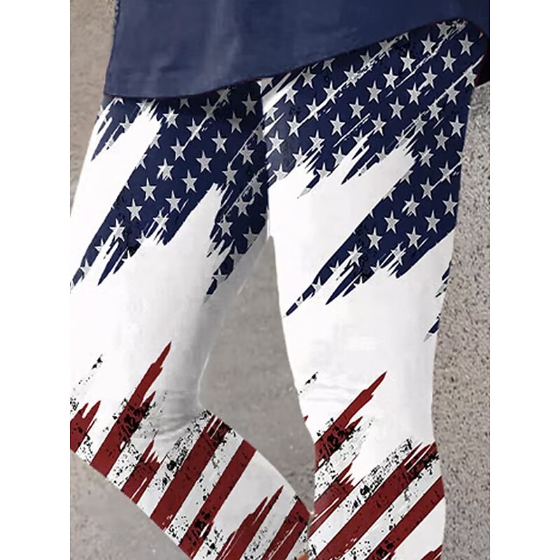 Women's Patriotic  Leggings Beach Shorts Vacation Vintage Fashion Calf-Length High Waist Pants Graphic Flag American Flag Printing Stretchy Formal Vacation Street2