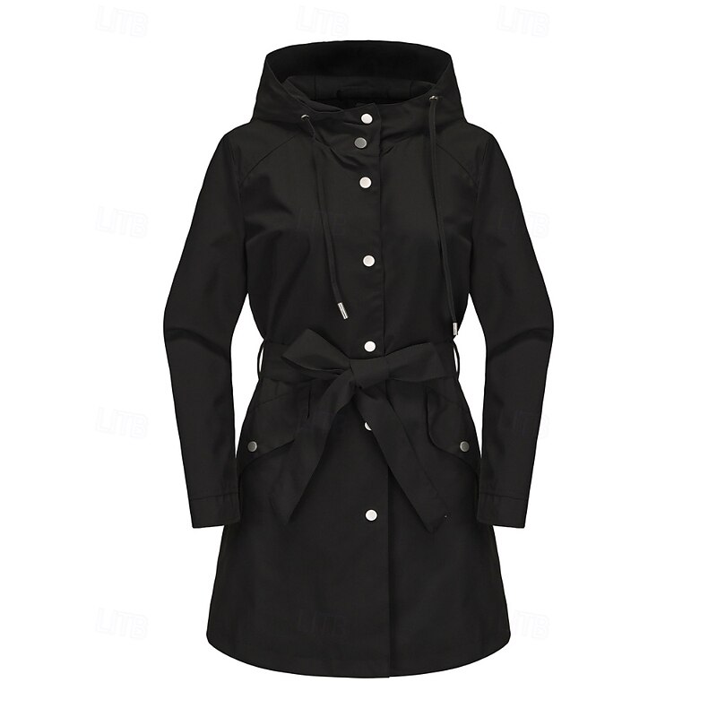 Women's Trench Coat Warm Comfortable Zipper Pocket Fashion Casual Plain Holiday Going out Zipper Regular Hooded Regular Fit Long Sleeve Outerwear Black Pink Wine Fall Winter4