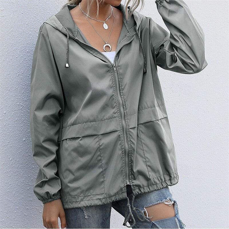 Women's Hiking Jacket Rain Jacket Raincoat Outdoor Waterproof Windproof Hiking Outfits Hiking Clothes Spring Autumn / Fall Top Cotton Camping / Hiking / Caving Running Solid Color Dark Grey Black4