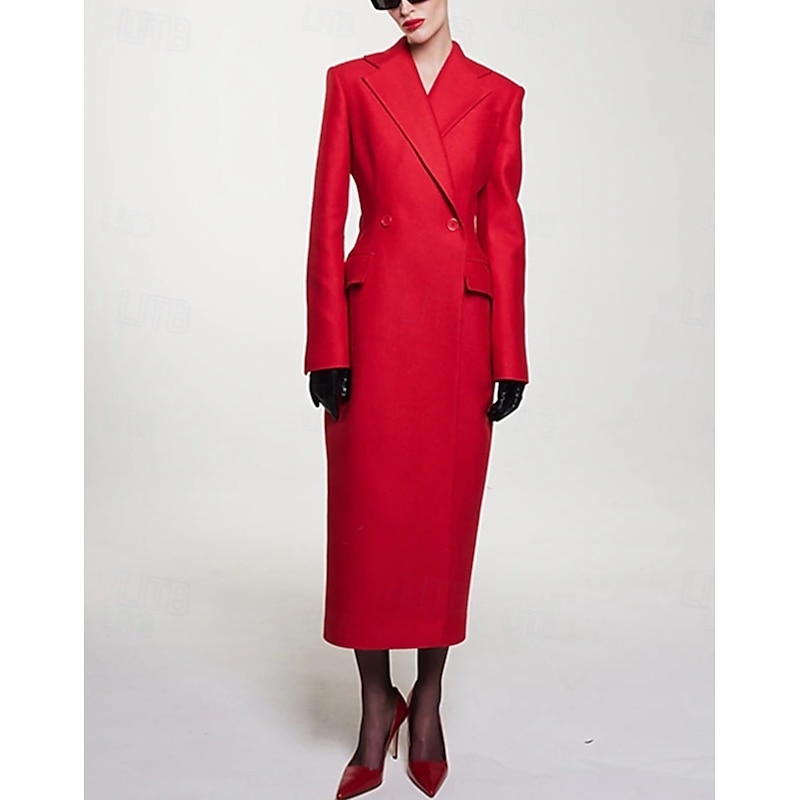 Tuxedo Dress Dress Sheath Formal Wedding Guest Formal Evening Elegant Long Sleeve Tea Length Notched Lapels Double Breasted