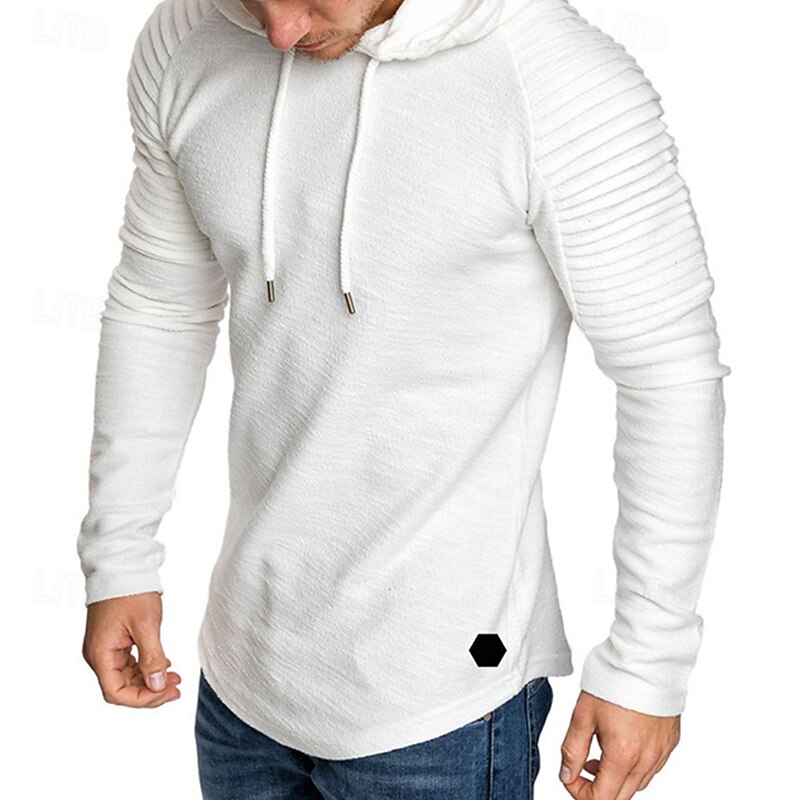 Men's Pullover Sweater Jumper Sweater Hoodie Knit Sweater Ribbed Knit Regular Tops Pleats Plain Hooded Fashion Basic Vacation Daily Wear Clothing Apparel Spring Fall Black White M L XL2