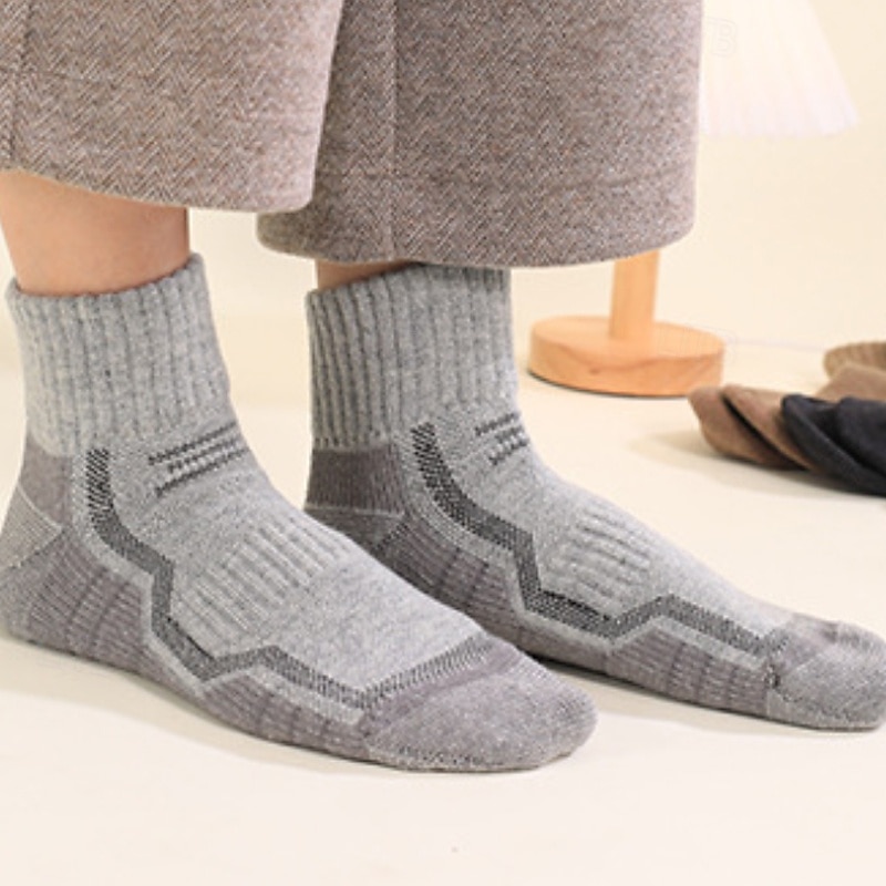 1 Pair Men's Women's merino wool socks Hiking Socks Sports Socks Thermal Warm Breathable Anti Blister Thick Outdoor quarter crew Patchwork Merino Wool Black Royal Blue Brown for Ski / Snowboard4