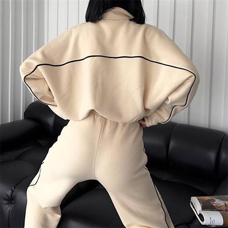 Women's Tracksuit Sweatsuit Activewear Set Pocket Clothing Suit Fall Black White Gym Workout Sports Thermal Warm Windproof Soft Long Sleeve Sport Activewear Micro-elastic Regular Fit3