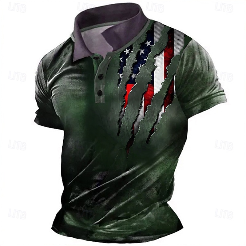 Men's American Flag Veterans Polo Shirts Golf Shirt Short Sleeve Polo Shirts Collared Shirts Casual Streetwear Vacation Wear Party Outfits Buttons 3D Print Red Green Dark Gray2