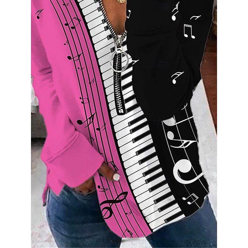 Women's Quarter Zipper Sweater Striped Casual Long Sleeve Crew Neck Regular Tops Street Dailywear Print Pink Fall Winter3