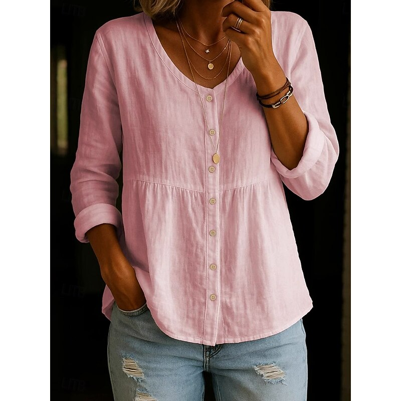 Women's Shirt Solid Color Plain Stylish Casual Long Sleeve Shirt Collar Regular Tops Daily Smocked Buttons White Yellow Pink Green Summer Spring4