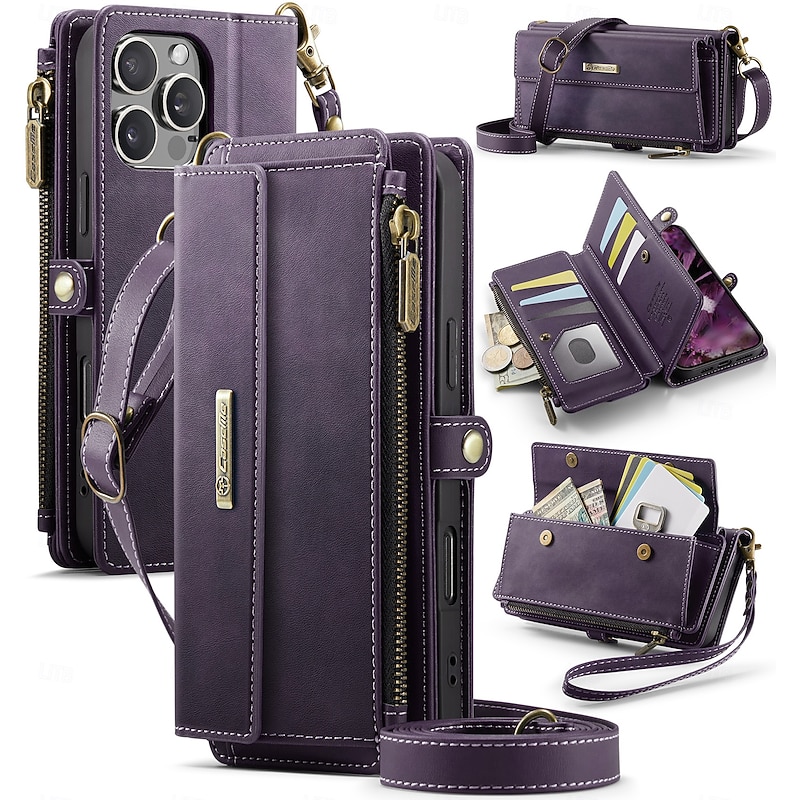 Phone Case For iPhone 16 15 14 Pro Max Plus 16e 13 12 11 Pro Max Mini Wallet Case with Lanyard Kickstand Shockproof TPU PU Leather