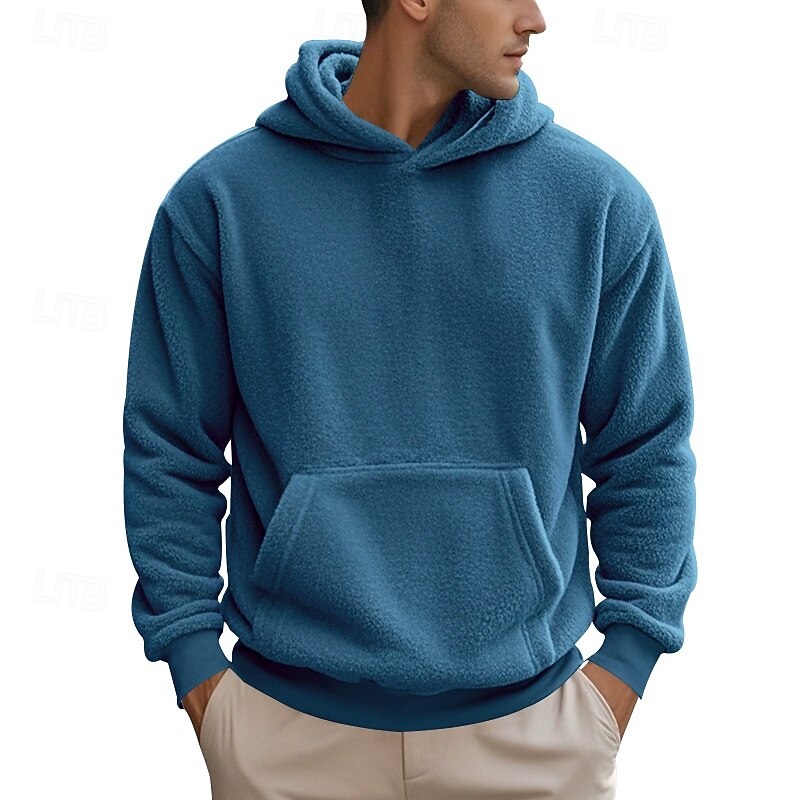 Men's Hoodie Pullover Hoodie Sweatshirt Fleece Hoodie Black Blue Brown Khaki Gray Hooded Plain Pocket Front Pocket Kangaroo Pocket Casual Daily Holiday Polyester Streetwear Casual Fuzzy Fall & Winter4