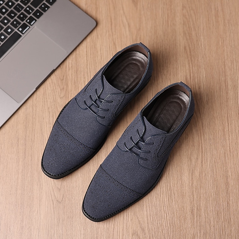 Men's Oxfords Brogue Walking British PU Leather Suede Breathable Comfortable Slip Resistant Lace-up Dark Brown Black Blue Fall Winter4