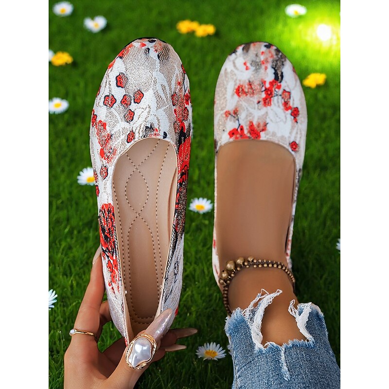 Women's Floral Ballet Flats – Lightweight Casual Round-Toe Shoes for Ladies, Ideal for Strolling in the Park, Spring Picnics and Daily Comfort