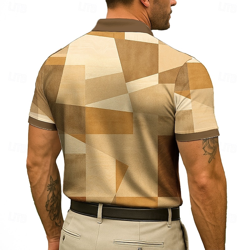 Men's Patchwork Polo Short Sleeve Polo Collar Office Business Casual Daily Buttons 3D Print Summer Robin's Egg Blue Green Orange4