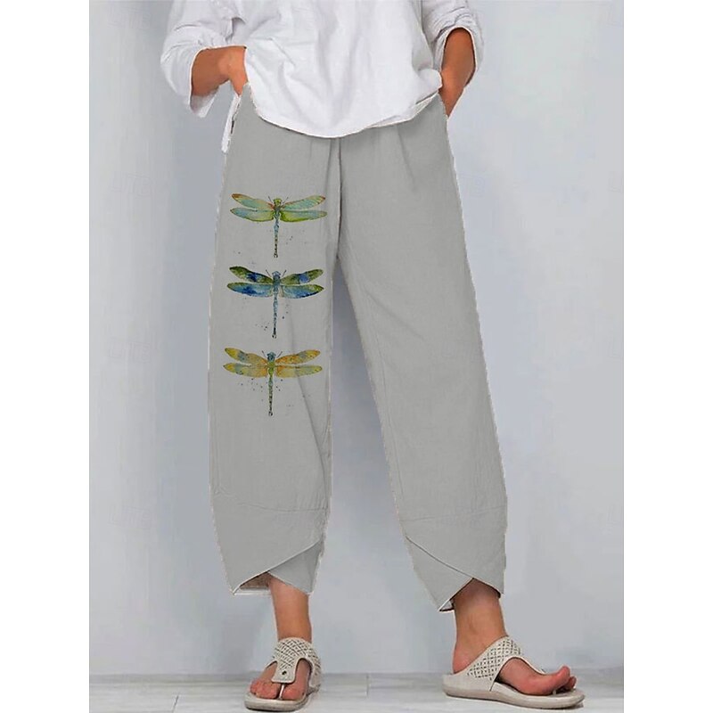 Women's Chinos Baggy Pants Vacation Vintage Ethnic Style Ankle-Length High Waist Graphic Animal Drawstring Patchwork Printing Breathable Micro-elastic Formal Vacation Street Robin's Egg Blue White2