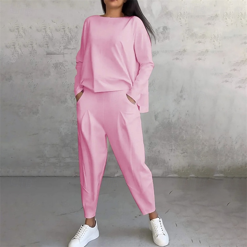 Women's Tracksuit Sweatpants Pullover Sweatshirt Pocket Solid Colored Clothing Suit Fall Black White Gym Workout Sports Windproof Long Sleeve Sport Activewear Micro-elastic Regular Fit3