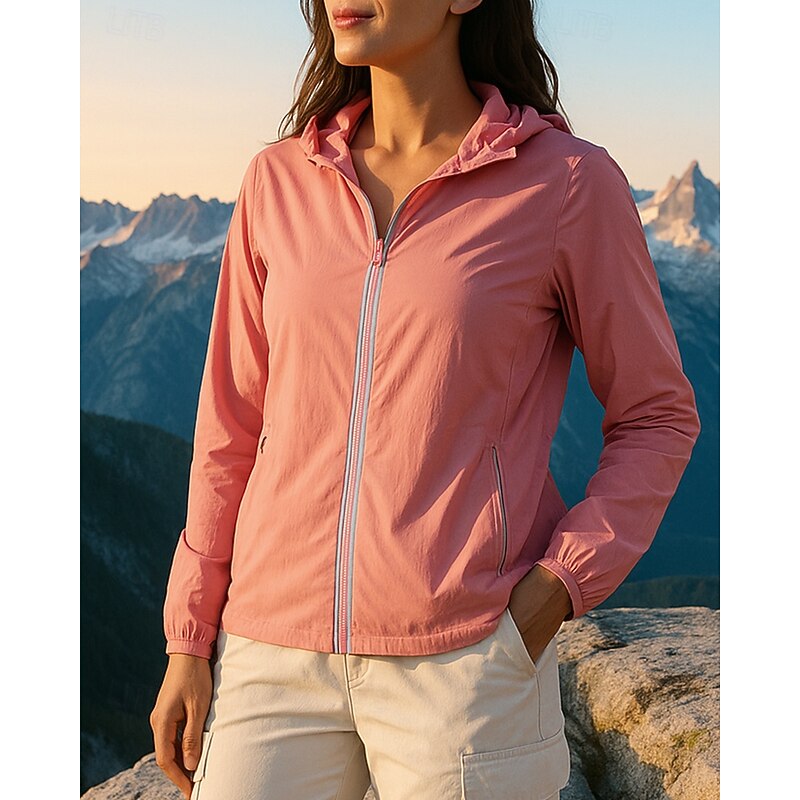 Women's Outdoor Jacket Hiking Jacket Outdoor Breathable Quick Dry Lightweight Hiking Outfits Hiking Clothes Summer Spring Jacket Tennis Golf Running Solid Color Black White Pink4