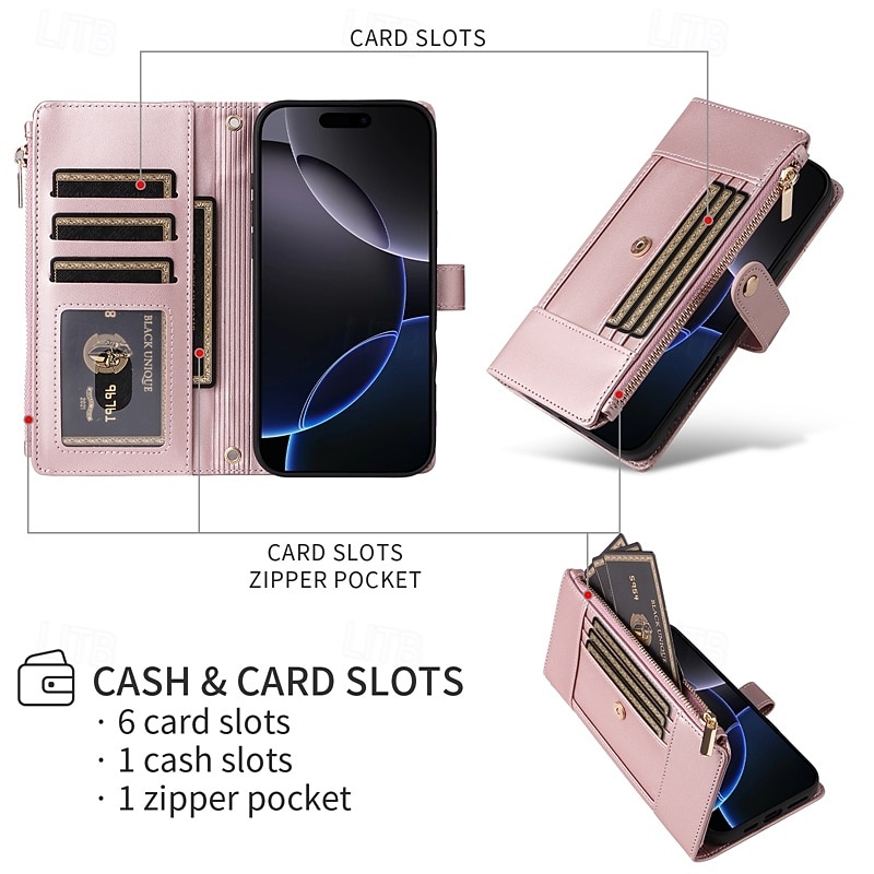 Phone Case For Samsung Galaxy S25 S25 Edge S24 S24 FE S23 Ultra Plus S22 Plus  Ultra Wallet Case with Stand Holder Zipper Full Body Protective Retro TPU PU Leather2