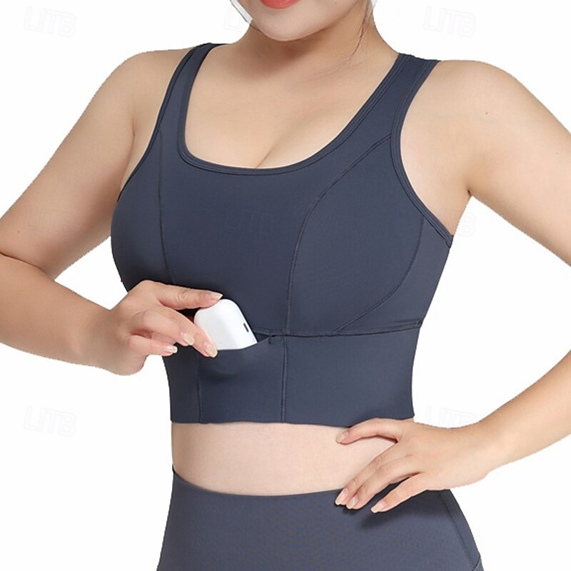 Women's Yoga Bra Sports Tank Top Pilates Bra Underwear High Impact High Supports Breathable Wireless Padded Solid / Plain Color Sport Activewear White Pink Gym Pilates Running