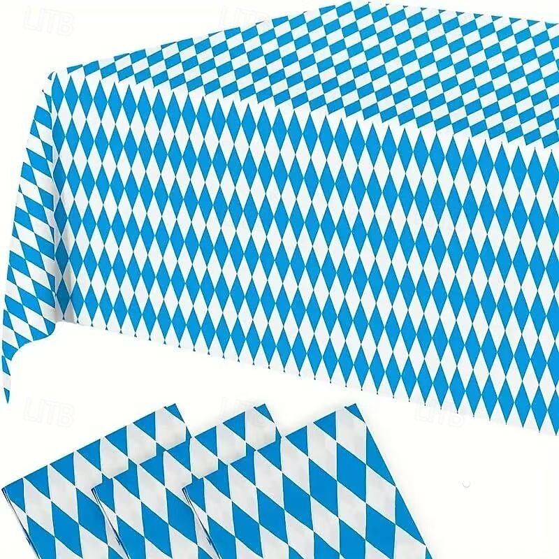 3PCS Oktoberfest Tablecloth 137 x 274cm, Bavarian Flag Blue and White Diamond Rectangular Table Cover for Oktoberfest Themed Party Decorations2