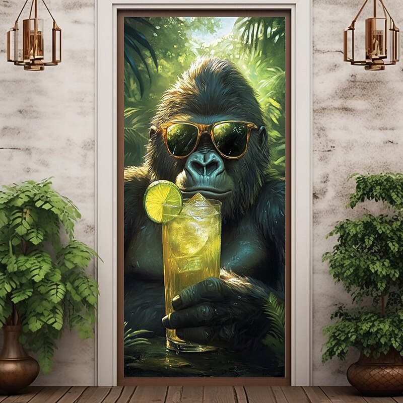 Summer Chimpanzee Door Decorations Door Covers Door Tapestry Door Curtain Decoration Backdrop Indoor/Outdoor Door Banner for Front Door Farmhouse3