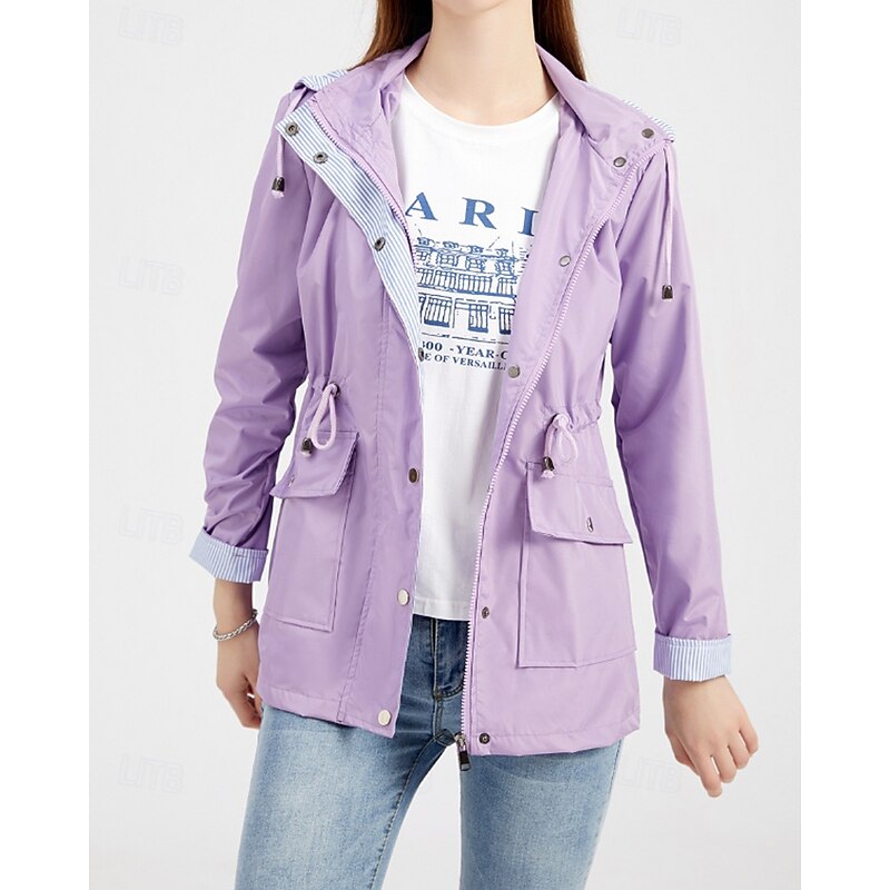 Women's Trench Coat Waterproof Warm Zipper Pocket Fashion Outdoor Plain Going out Weekend Zipper Regular Hooded Regular Fit Long Sleeve Outerwear Black Yellow Wine Fall Winter2