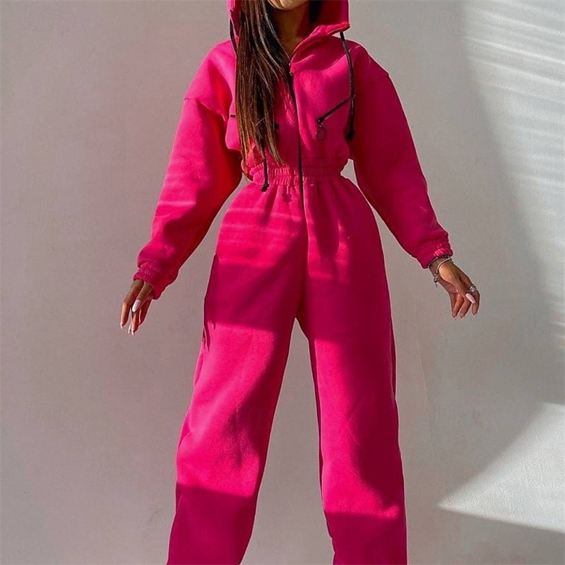 Women's Jumpsuit Activewear Set Pocket One-piece Solid Colored Fall Black White Gym Workout Sports Thermal Warm Windproof Soft Long Sleeve Sport Activewear Micro-elastic Regular Fit4