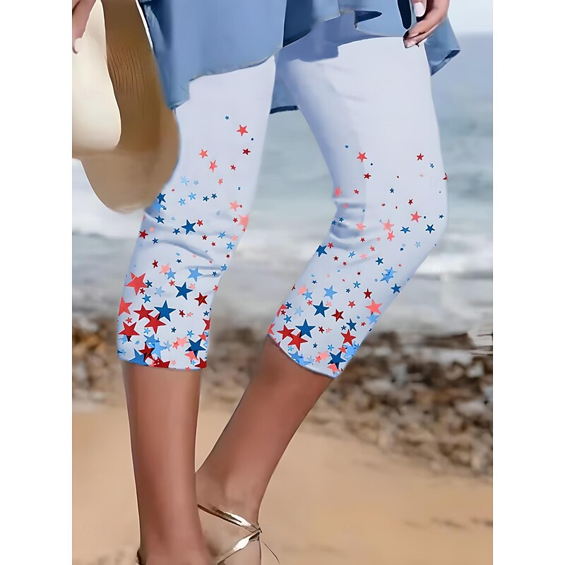Women's Capri Pants Leggings Vacation Vintage Fashion Calf-Length High WaistPantsAmerican Graphic Star Striped Printing Breathable Soft Stretchy Formal Outdoor4