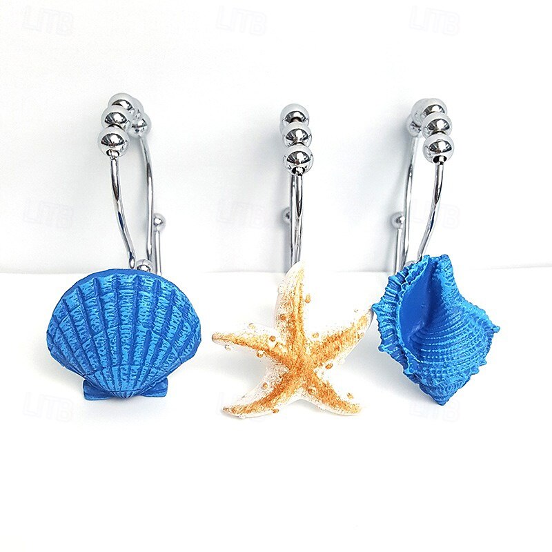 Nautical Shower Curtain Hook 12pc/box Rustproof Sea Star Shell Pendants for Bathroom Decor4