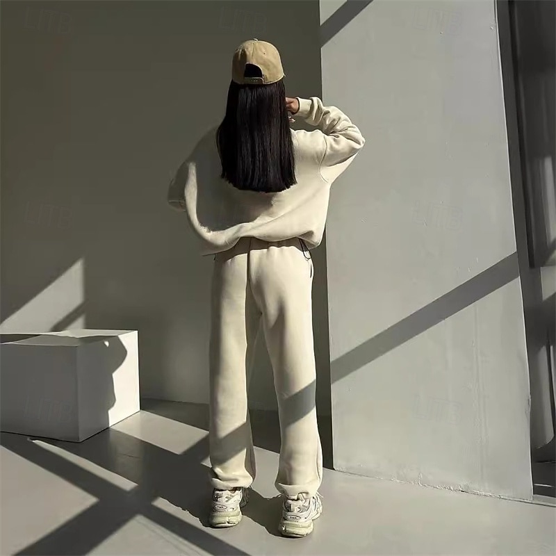 Women's Tracksuit Sweatpants Pullover Sweatshirt Zipper Pocket Solid Colored Clothing Suit Fall Dark Navy Apricot Gym Workout Sports Windproof Long Sleeve Sport Activewear Micro-elastic Regular Fit4