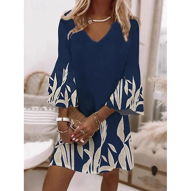 Women's Mini Dress Sundress A Line Dress Boho Party Regular Fit Floral Graphic 3/4 Length Sleeve V Neck Light Pink Light Green Dark Pink Sky Blue Summer Spring4