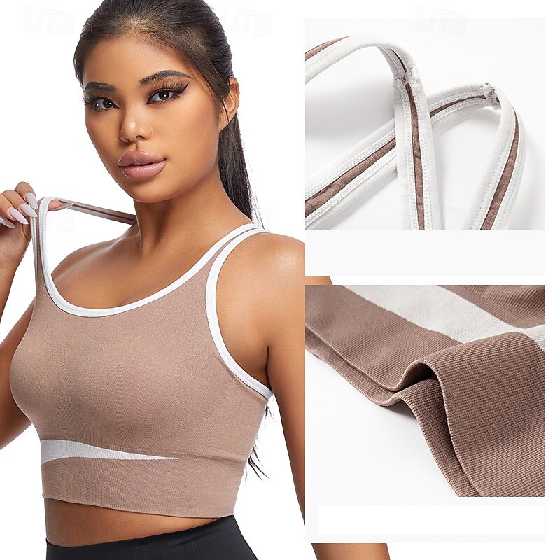 Women's Yoga Bra Sports Bra Pilates Bra Bra Top Push Up Seamless Anti-vibration Wireless Color Block Sport Activewear Black Purple Gym Zumba Running3