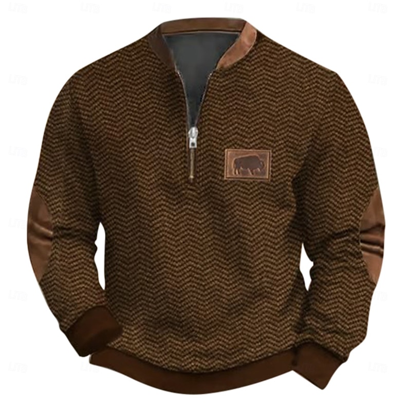 Men's Sweatshirt Quarter Zip Sweatshirt Army Green Navy Blue Brown Gray Half Zip Color Block Ribbed Textured Knit-texture Sports & Outdoor Daily Holiday Polyester Streetwear Casual Spring &  Fall