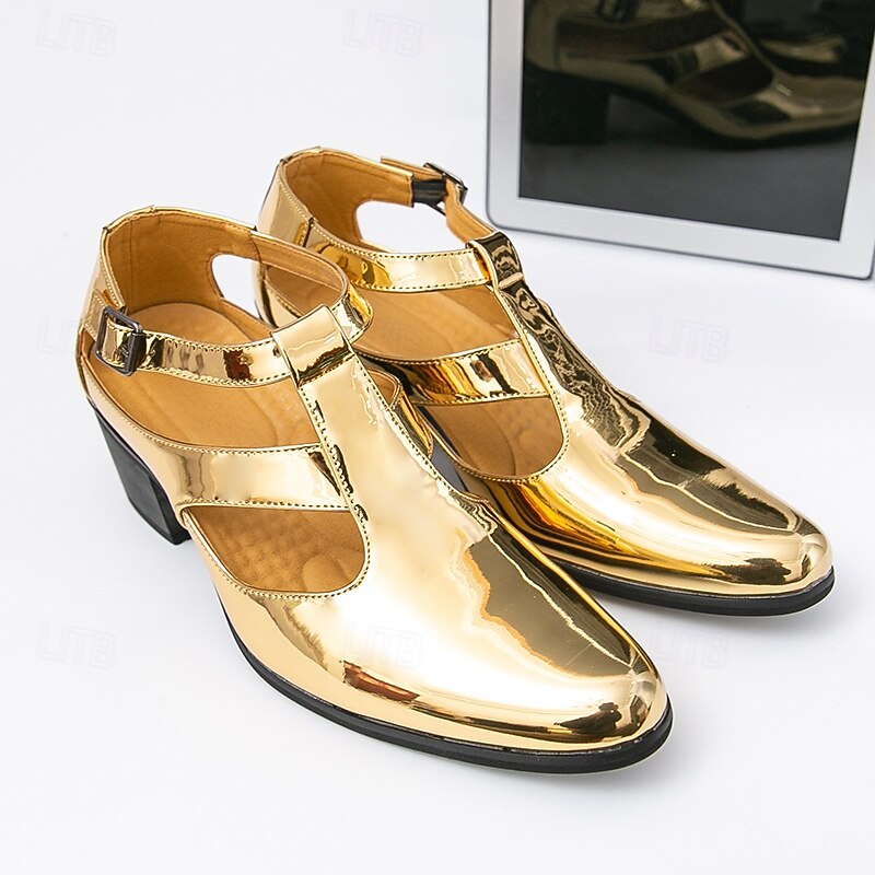 Gold Metallic Gladiator Sandals for Men – Stylish Open-Toe Design with Buckle Detail, Perfect for Summer Parties and Casual Events3
