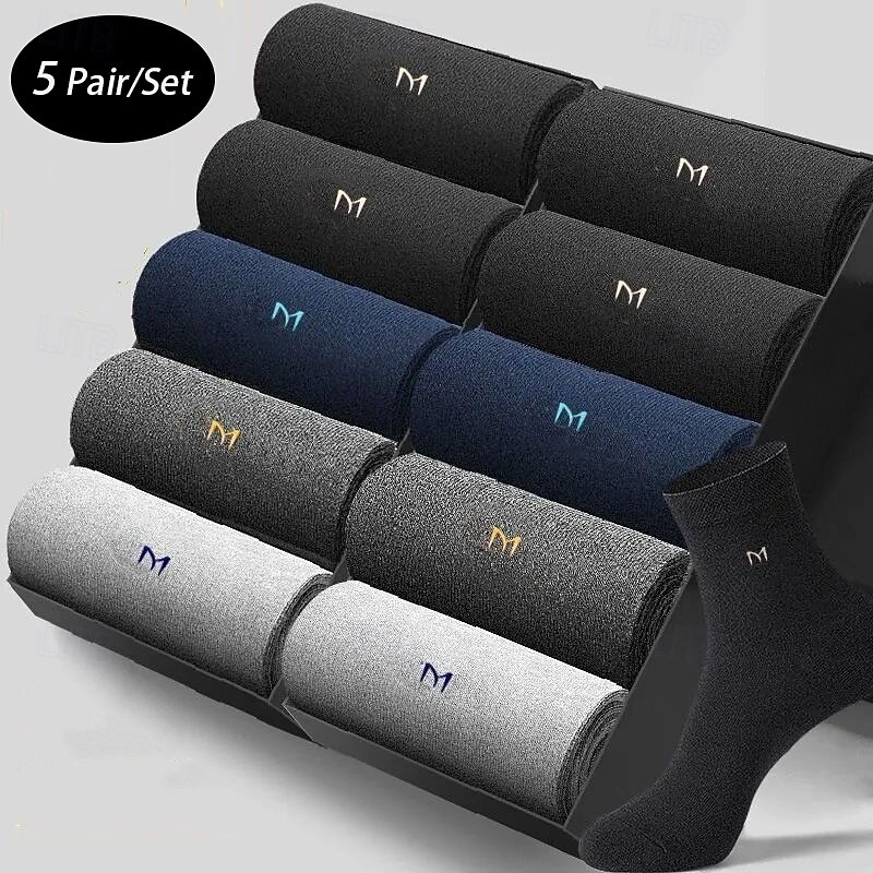 Men's 5 Pairs Multi Packs Socks Crew Socks Running Socks Casual Socks Black White Color Solid / Plain Color Vacation Sports & Outdoor Daily Basic Medium Spring Fall Fashion Casual