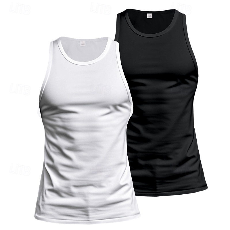 Men's Tank Top Vest Top Undershirt Sleeveless Shirt Sleeveless Crew Neck Summer Plain Fashion Designer Basic 2 Piece Vacation Street Going out Black White Black+White Top Tee for Men4