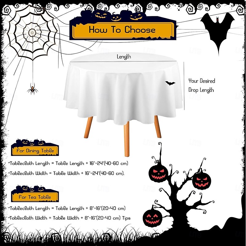 Halloween Tablecloths, 150 cm Diameter Pumpkin Bat Hallowmas Tablecloth, Rectangle Decorative Tablecloth, All Saints' Day Kitchen Tablecloth for Party, Festival, Celebration, Home Table3