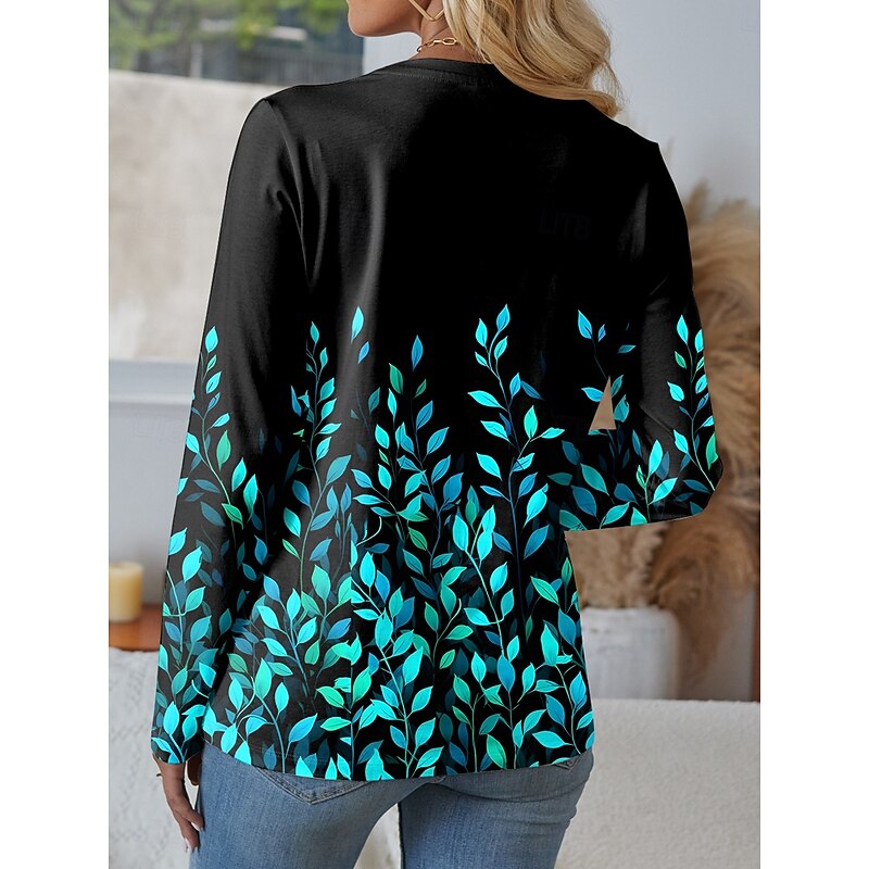Women's T Shirt Floral Graphic Stylish Casual Long Sleeve V Neck Regular Tops Daily Cut Out Print Red Blue Purple Green Spring Fall2