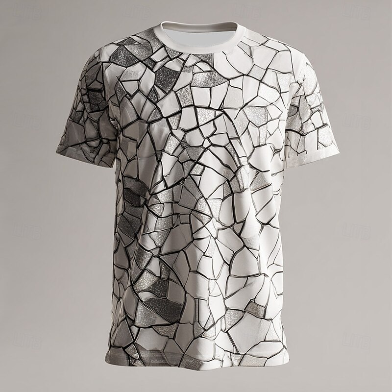 Men's Optical Illusion Abstract 3D T Shirt Short Sleeve T shirt 3D Print Crew Neck Shirt Exaggerated Designer Party Street Casual White Dark Gray Gray Summer Spring All Seasons Clothing Apparel S M L
