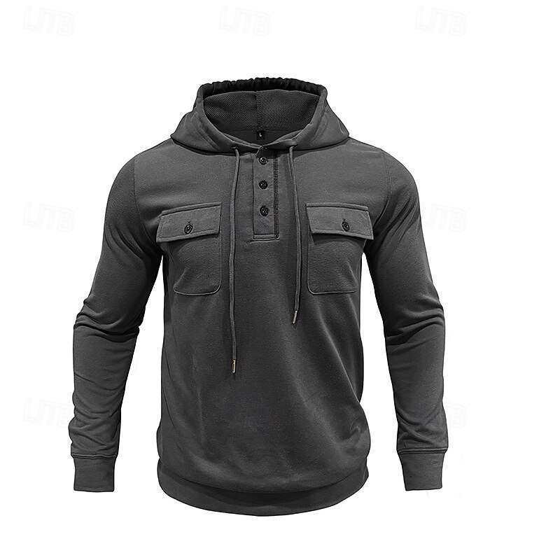Men's Hoodie Black Army Green Green Dark Gray Coffee Hooded Plain Pocket Sports & Outdoor Daily Holiday Polyester Streetwear Basic Casual Spring Autumn / Fall Clothing Apparel Hoodies Sweatshirts2