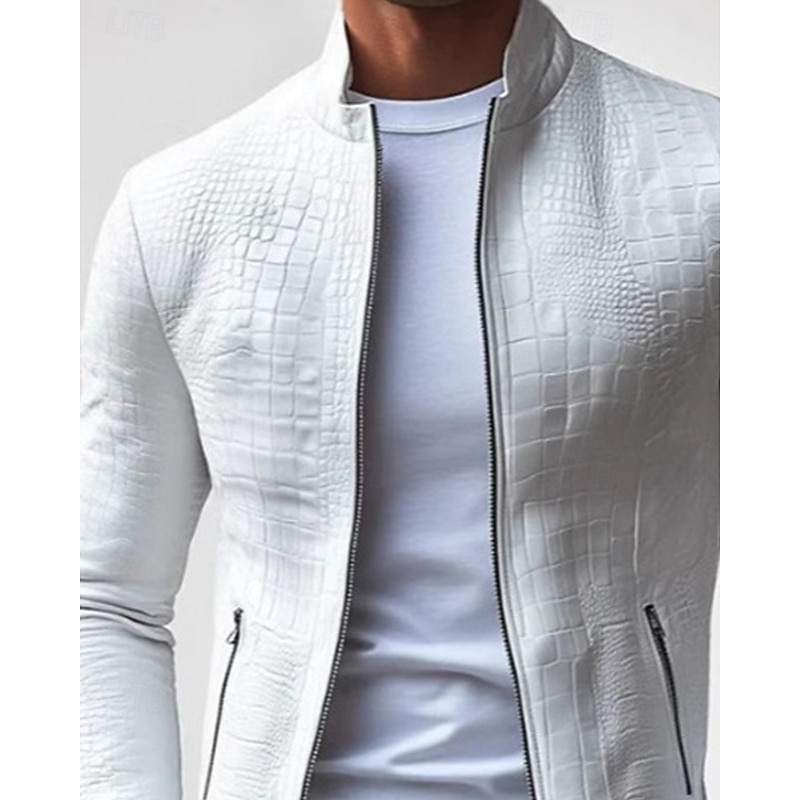 Men's Lightweight Jacket Casual Jacket Vacation Daily Wearproof Pocket Spring Fall Plain Fashion Classic Stand Collar Regular White Jacket2