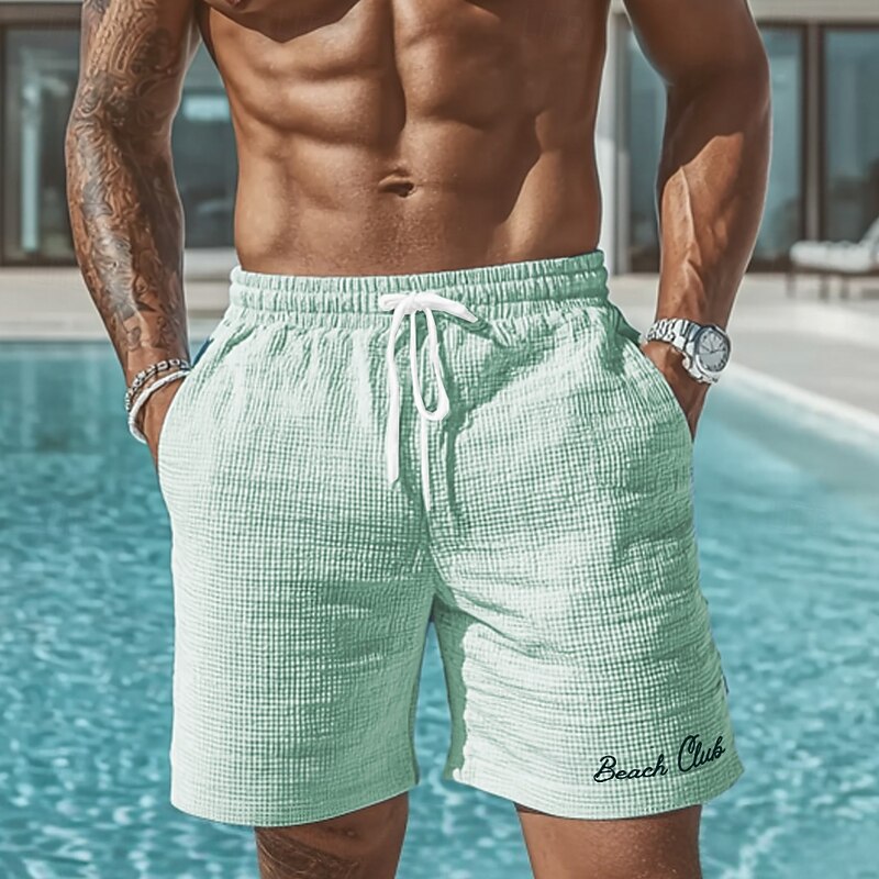 Men's Beach Letter Print Waffle Shorts Sweat Shorts Casual Shorts Mid Waist Fashion Casual Vacation Jogging Workout Elastic Drawstring Waist Shorts with Pockets Designer Clothing Apparel4