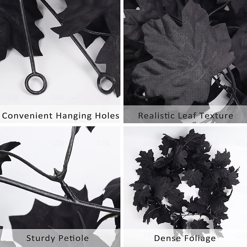 Halloween Garland,Black Decorations  Fall Wall Hanging Maple Leaves, Artificial Maple Leaf Vine, Halloween Decorations Clearance,Decoration for Home3