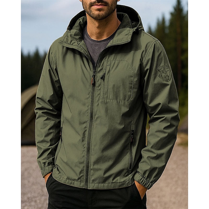 Men's Outdoor Jacket Hiking Jacket Sport Jacket Outdoor Waterproof Windproof Breathable Quick Dry Hiking Outfits Hiking Clothes Spring Autumn / Fall Jacket Tennis Golf Running Solid Color Black Army4